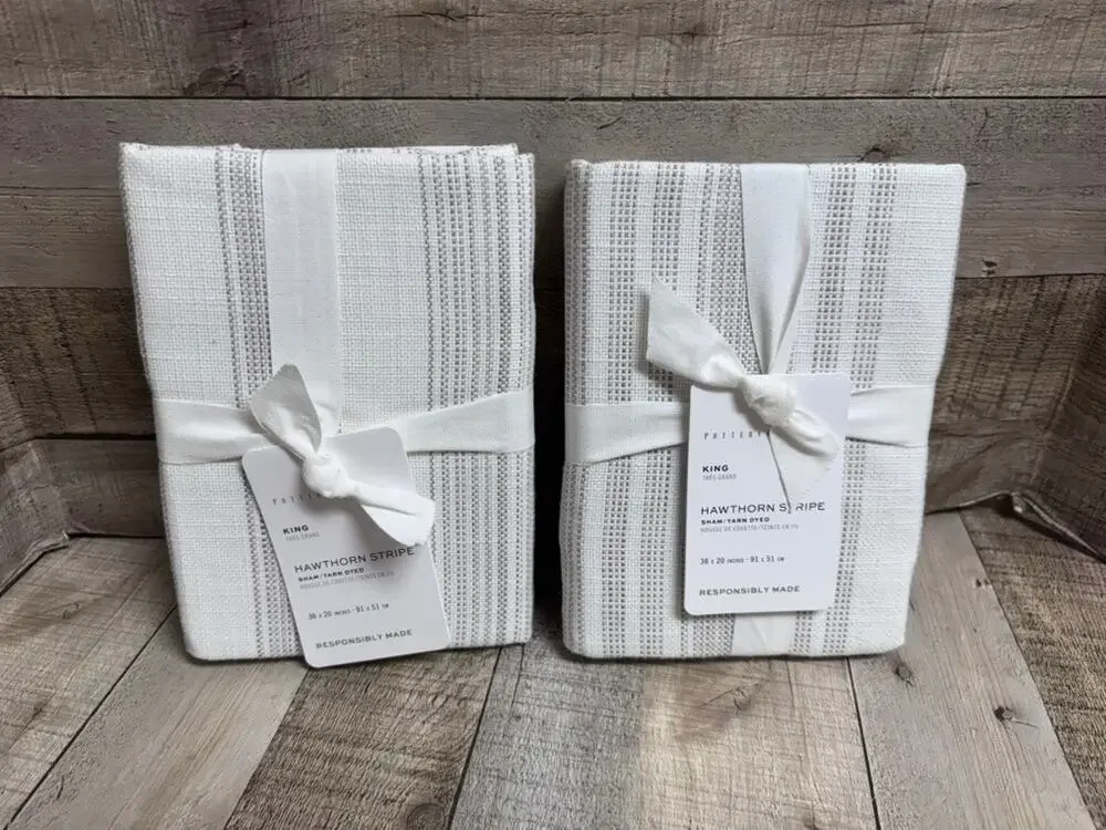 NWT Pottery Barn Hawthorn Stripe Shams King Taupe